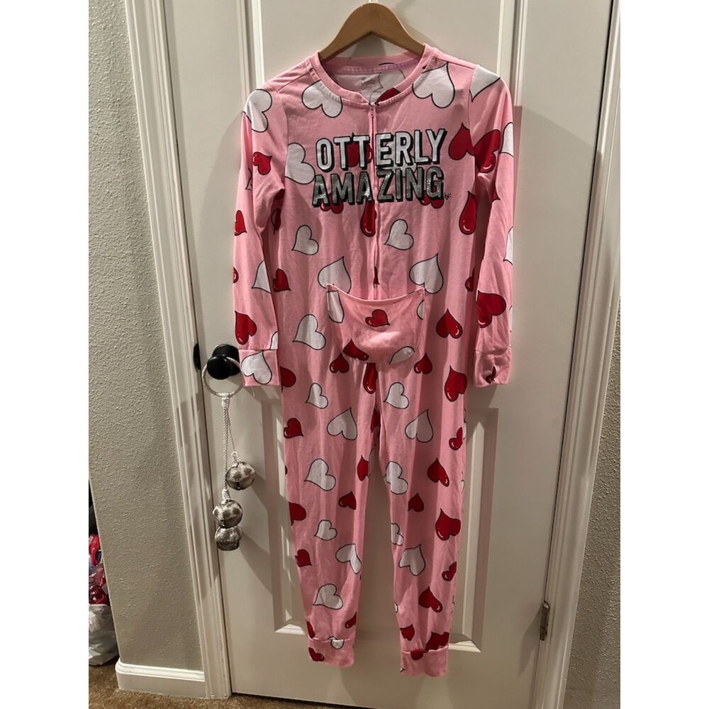 NWOT Justice Heart Print Girl Onesie Pajamas Size 12